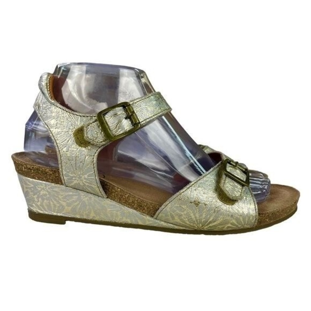 Taos Sandals‎ Womens Size 7-7.5 Gold White Floral Wedge Shoes